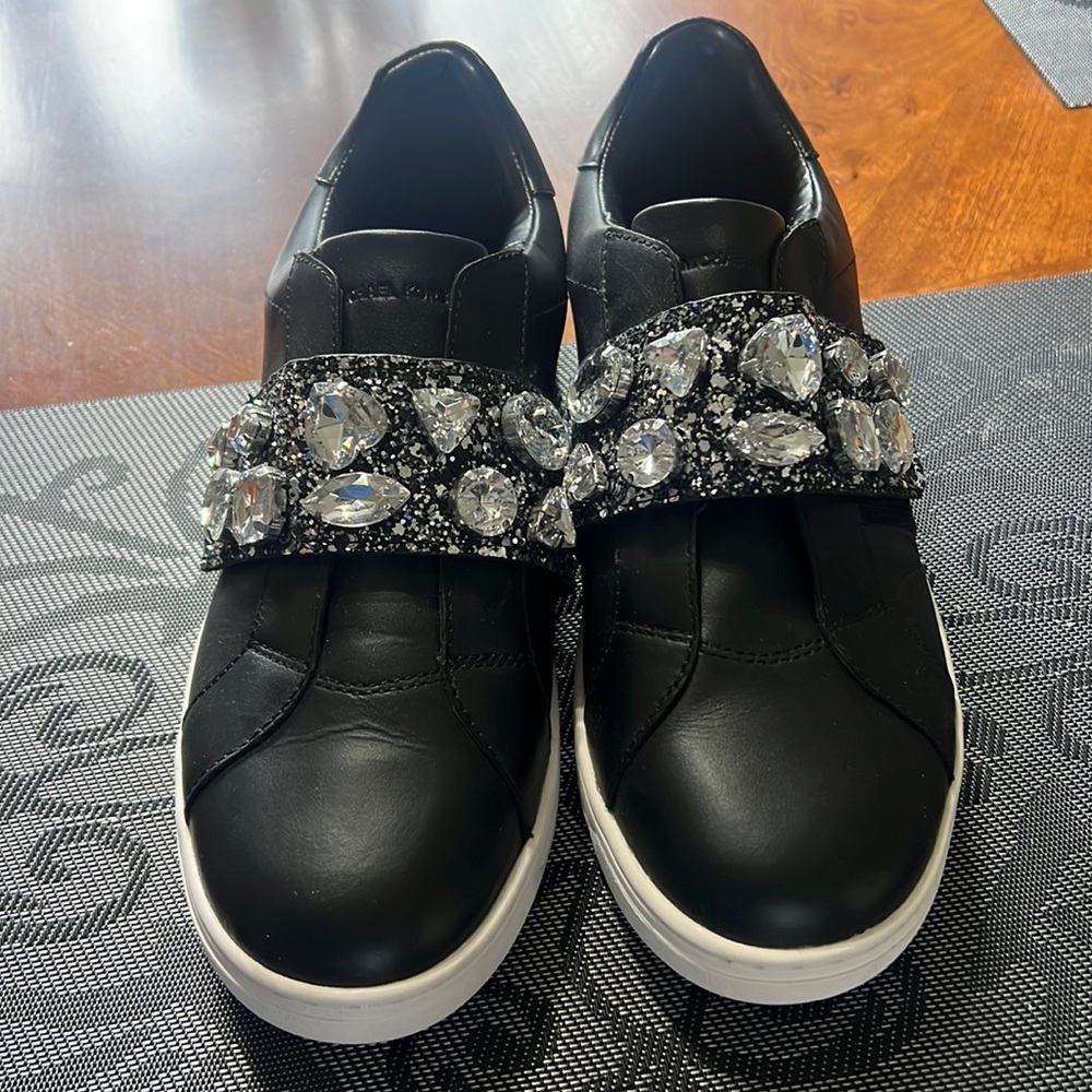 Michael Kors leather slip on bejeweled sneakers. Brand New
